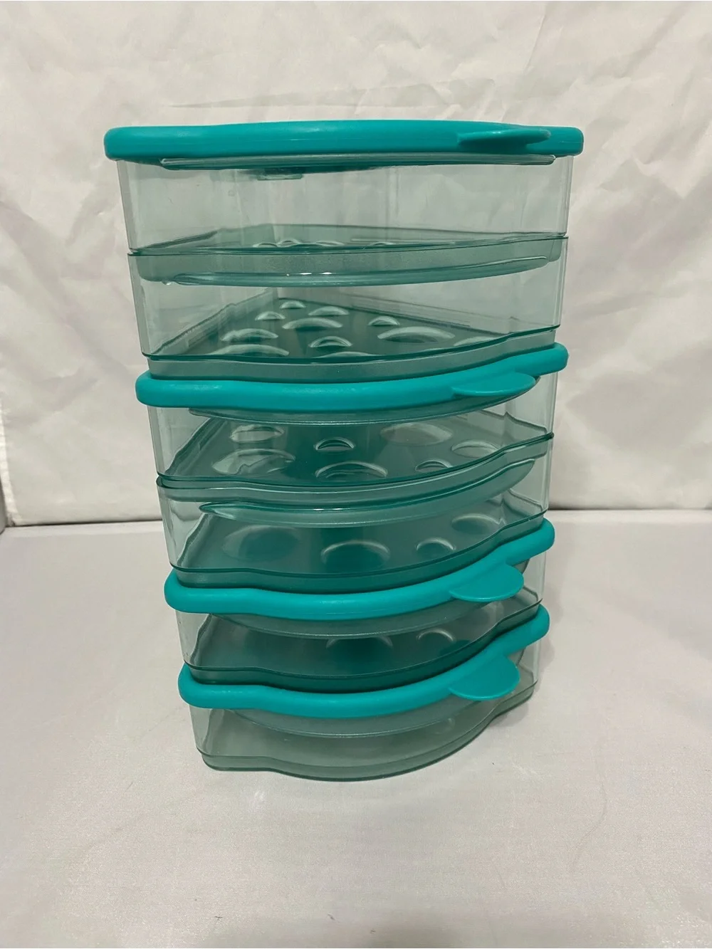 Tupperware Teal Stackable Pizza Storage